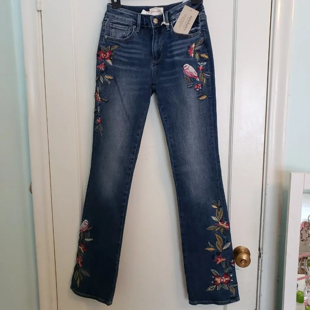NWT Sundance DRIFWOOD Kelly Winter Bird BootCut Jeans. - Picture 16 of 17